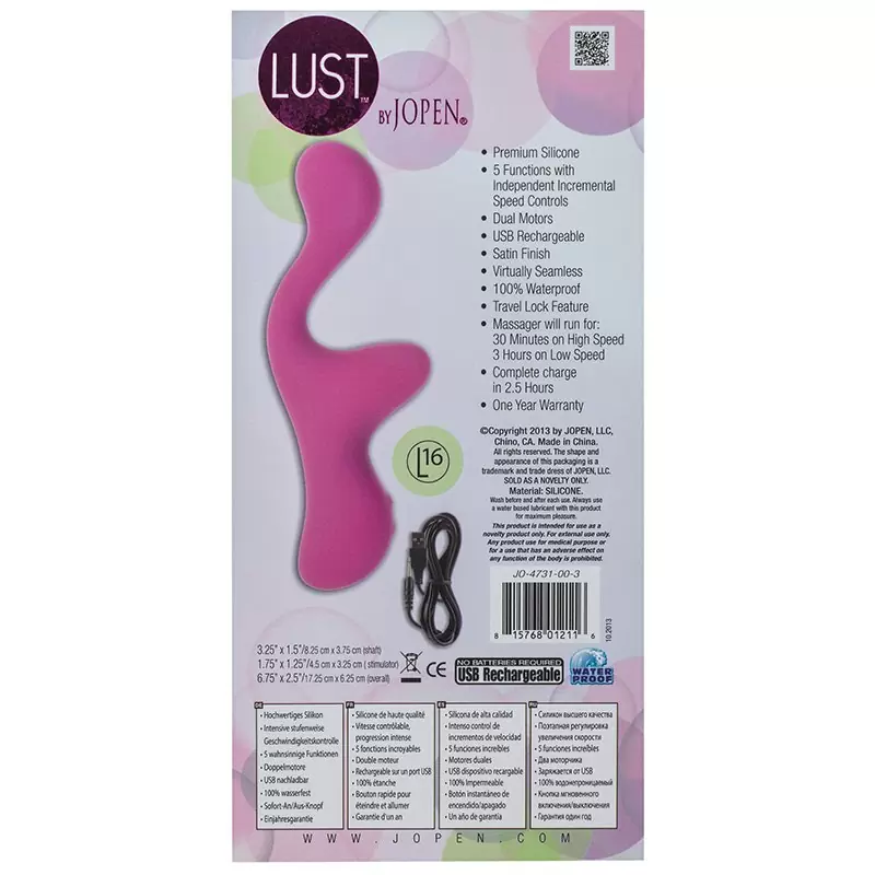 Вибромассажер G-точки и клитора Lust by Jopen L16 – розовый
