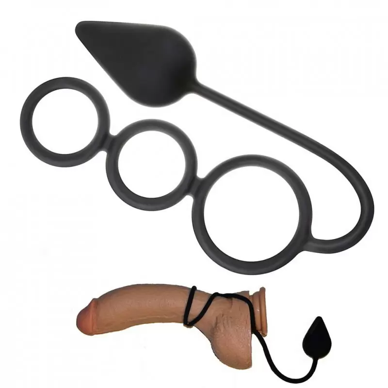 Анальная пробка Renegade 3 Ring Circus Medium с тремя кольцами - черный