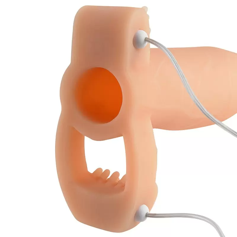 Насадка увеличитель Real Feel Twin Teazer с кольцом на мошонку и вибрацией – телесная	