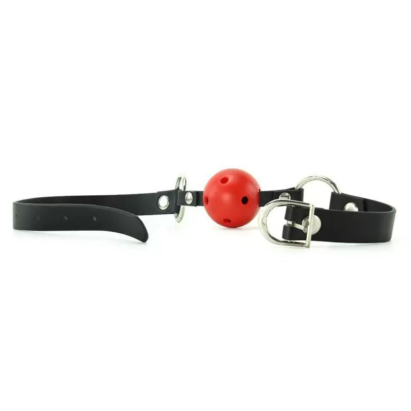 Кляп-шарик на ремне с отверстиями для дыхания Breathable Ball Gag – черный с красным