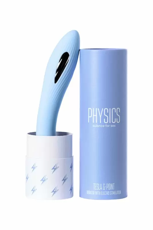 ВИБРАТОР С ЭЛЕКТРОСТИМУЛЯЦИЕЙ PHYSICS TESLA G-POINT, СИЛИКОН, ГОЛУБОЙ, 21 СМ