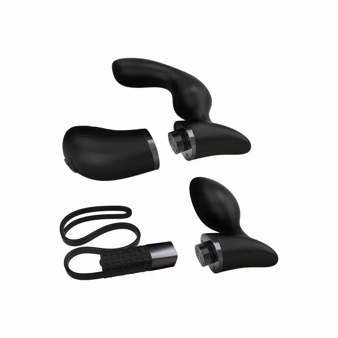 Премиальный набор для мужчин 2 в 1 Rocks Off Fuzion Xchange: массажер простаты, анальная вибропробка. 10 режимов вибрации, пульт ДУ, силикон, 13 см.