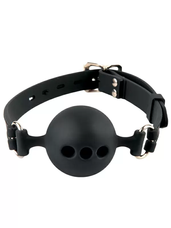 Кляп с отверстиями для дыхания Silicone Breathable Ball Gag, диаметр 3,8 см, силикон, черный
