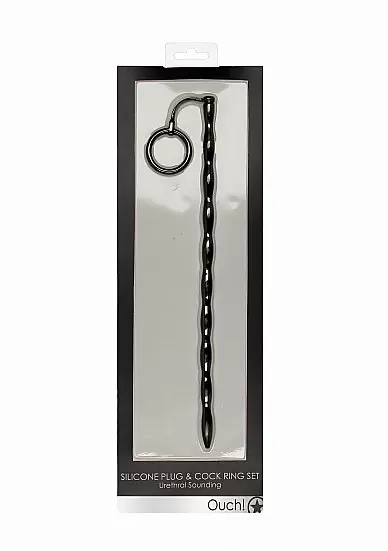 Стимулятор уретры с кольцом на головку Silicone Plug & Cock Ring Set
