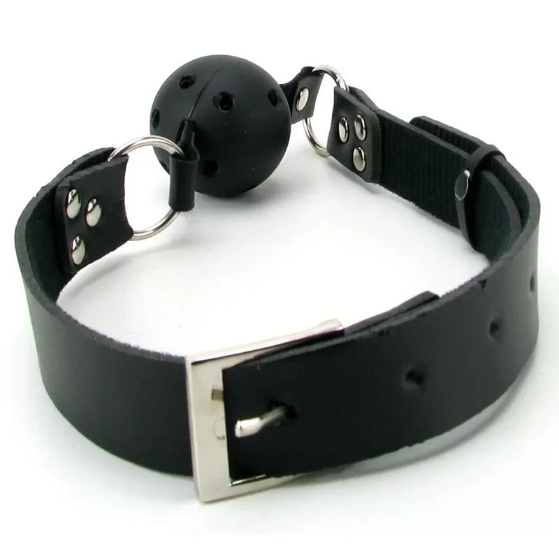 Дышащий кляп Breathable Ball Gag на кожаном ремешке - черный