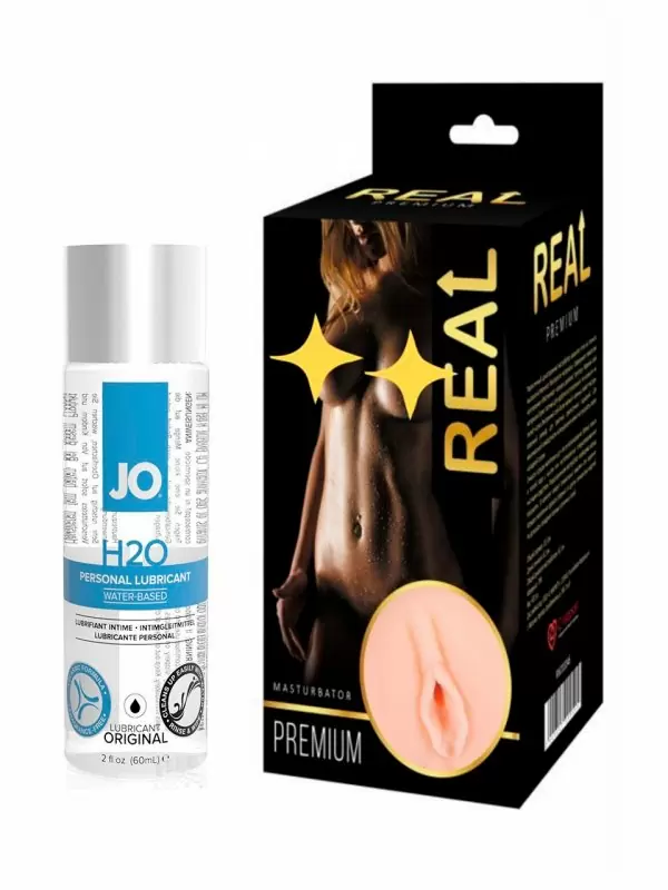 Мужской набор: Мастурбатор Real Women Dual Layer и нейтральный лубрикант JO Personal H2O - 60 мл