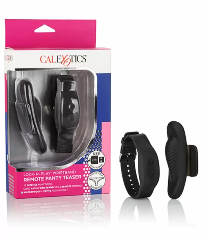 Носимый стимулятор клитора Lock-N-Play Wristband Remote Panty Teaser, с пультом Д/У, 12 режимов, 9,5 см, черный