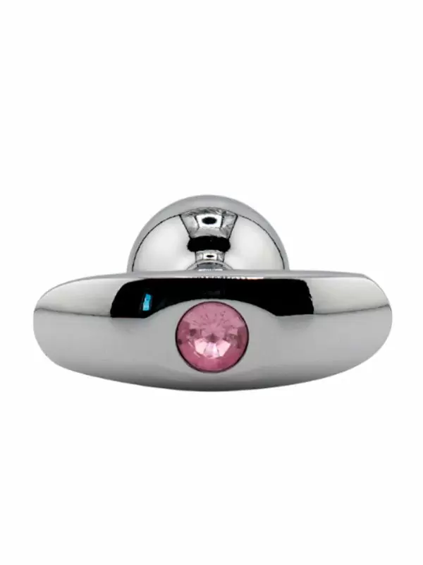 Серебряная анальная пробка для ношения с нежно-розовым кристаллом (Small)