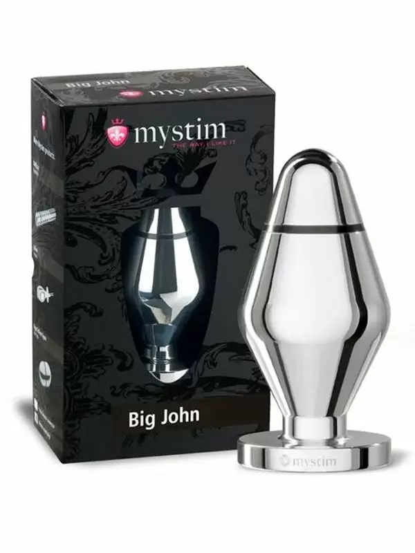 Анальный стимулятор Mystim John XL, для подключения к источнику электроимпульсов, 13 см, серебристый