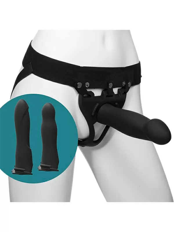 Набор универсальных полых страпонов Doc Johnson Body Extensions - BE Ready, 18-20 см, 3 размера, силикон, черный