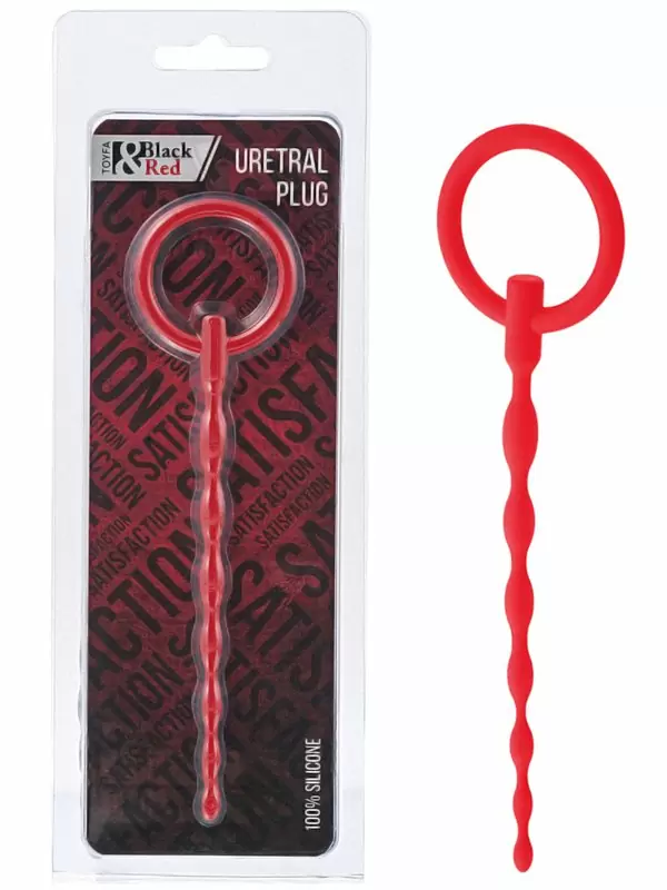 Уретральный плаг-косичка с кольцом в основании TOYFA Black&Red – красный
