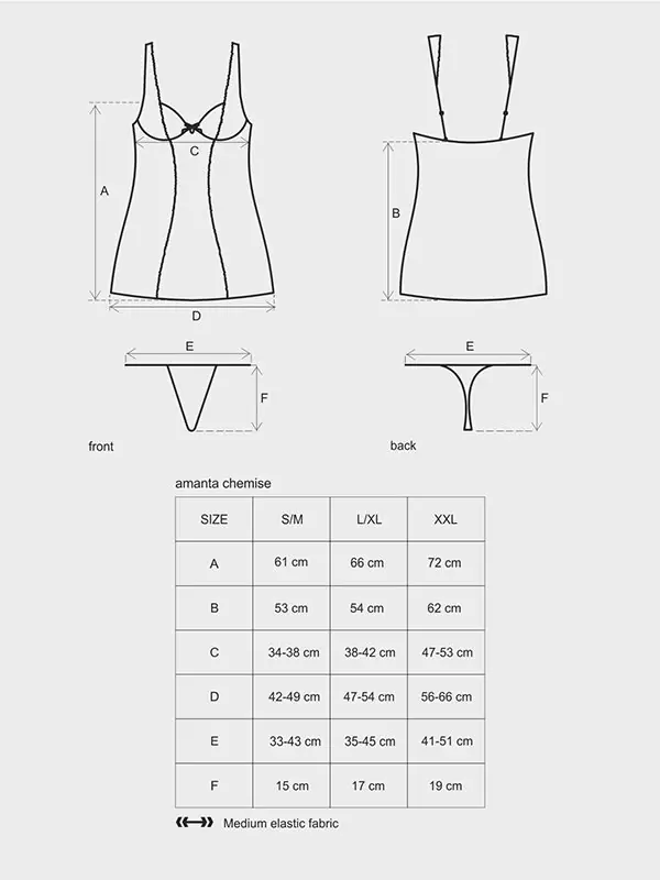 Черная полупрозрачная сорочка с голубым кружевом по бокам и стринги Amanta (Obsessive) – S/M