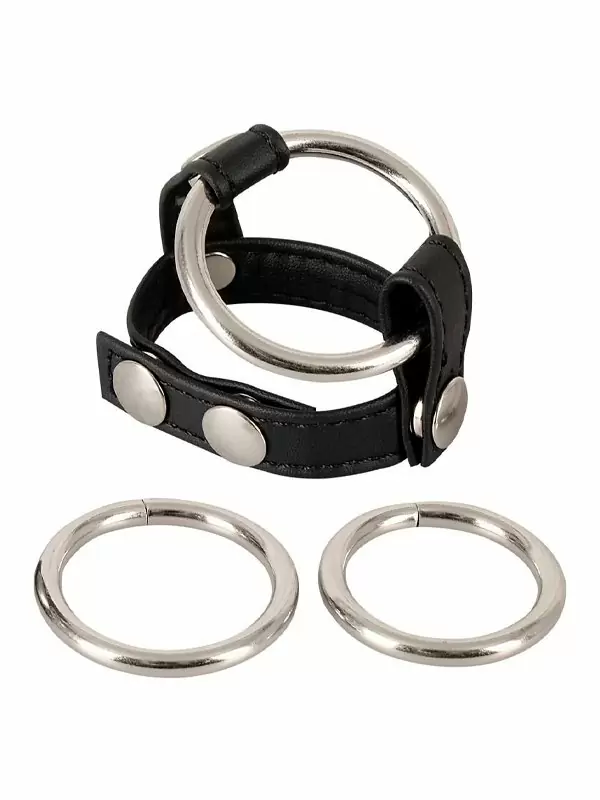 Подхват на мошонку Leder-Riemen, с 3мя съемными эрекционными кольцами, металл и кожа