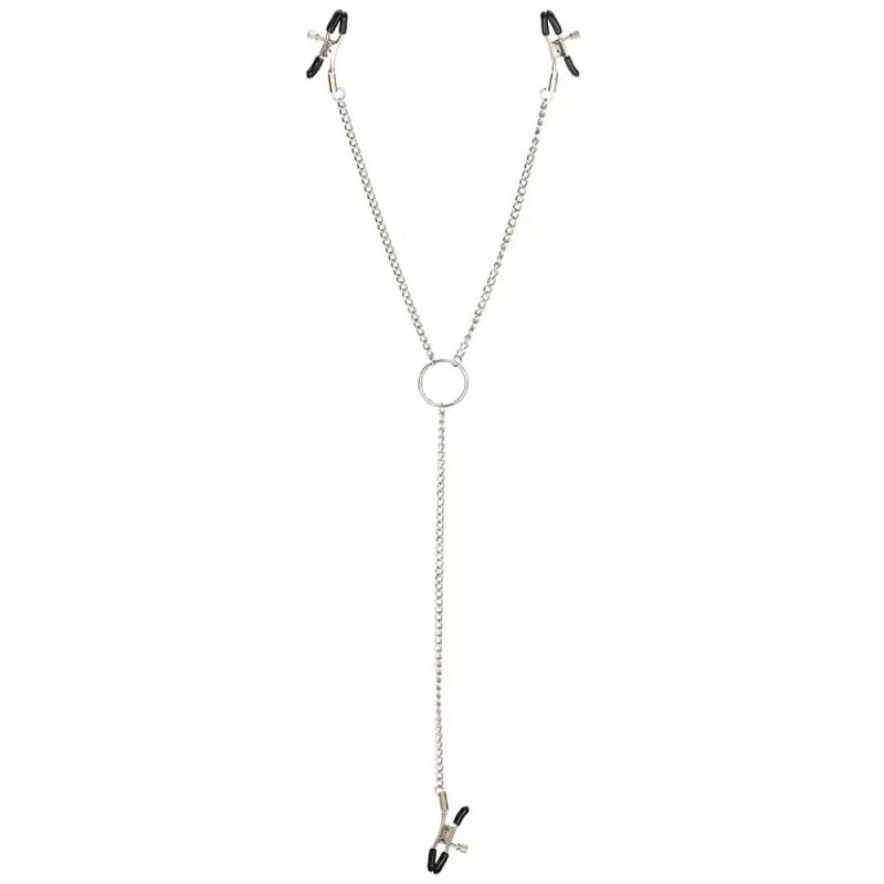 Зажимы на соски и половые губы Nipple Play Triple Intimate Clamps с цепочкой – серебристый