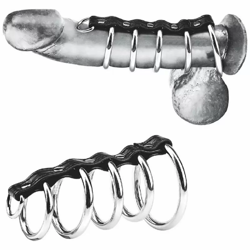 Хомут на пенис с 5 металлическими кольцами Blueline Gates Of Hell - чёрный