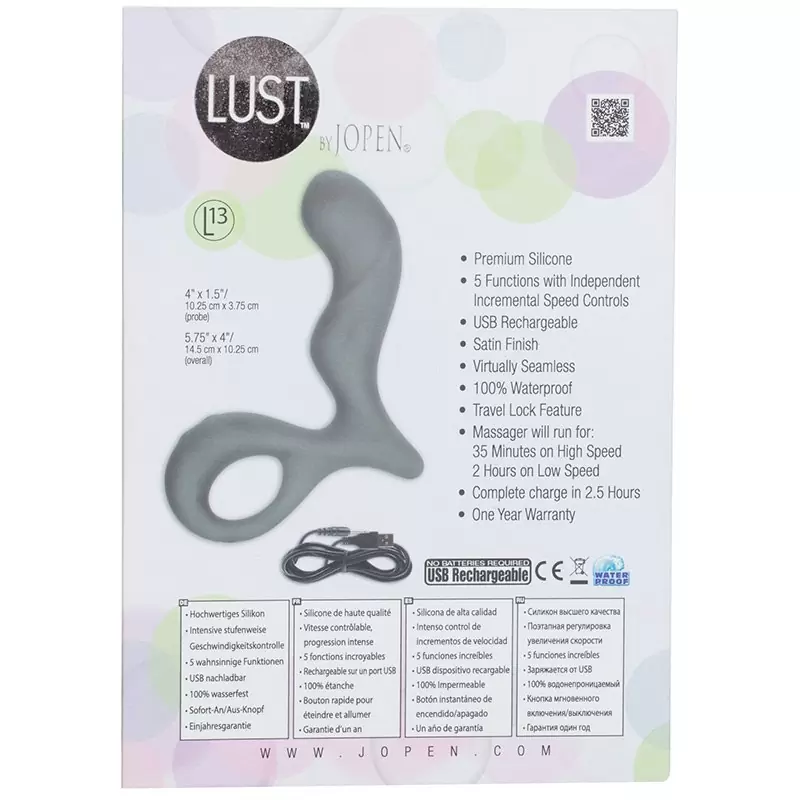 Массажер простаты Lust by Jopen L13 перезаряжаемый – серый