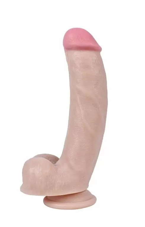 Реалистичный фаллоимитатор REAL с мошонкой на присоске, 21,5 х 4,5 см