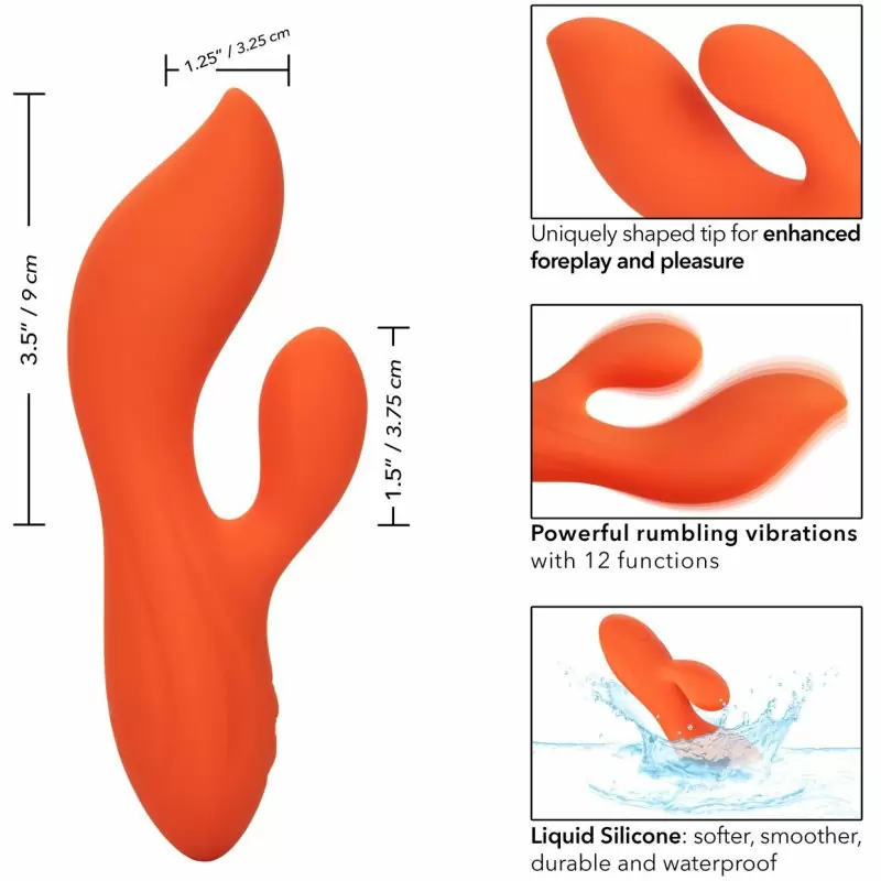 Изогнутый вибратор-кролик Stella Liquid Silicone Dual Teaser, 15,2 см, 12 режимов, оранжевый