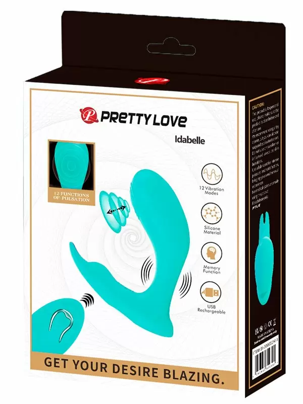 Носимый вибратор Pretty Love Idabelle, 10,1 см, 12 режимов, с пультом Д/У, силикон, бирюзовый