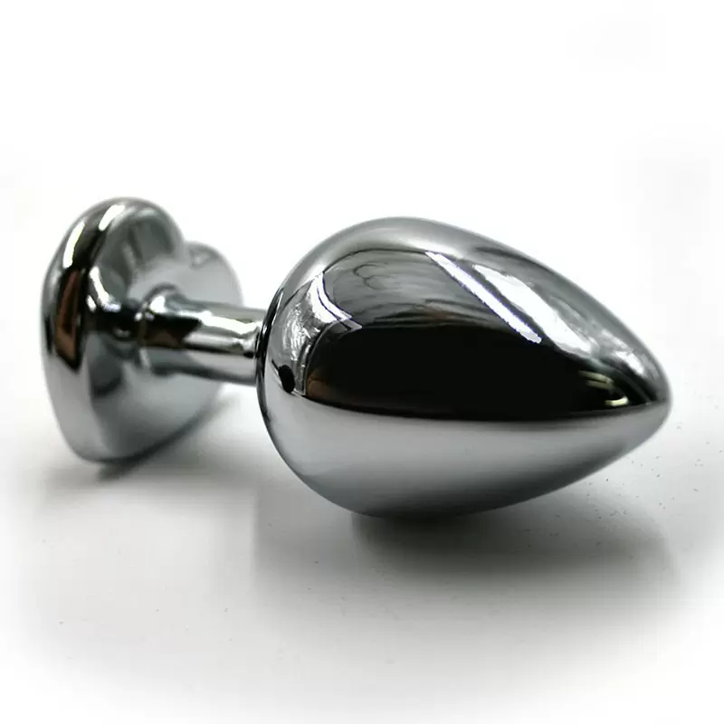 Средняя алюминиевая анальная пробка Kanikule Medium с кристаллом в форме сердца – серебристый со светло-розовым