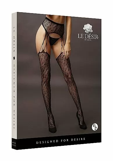 Чулки Shots toys Crotchless Cut-Out Pantyhose — черные, трикотажные нити, S/L