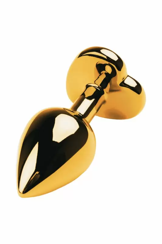 Металлическая анальная втулка TOYFA Metal с кристаллом цвета аметиста в форме сердца - золотистый с фиолетовым