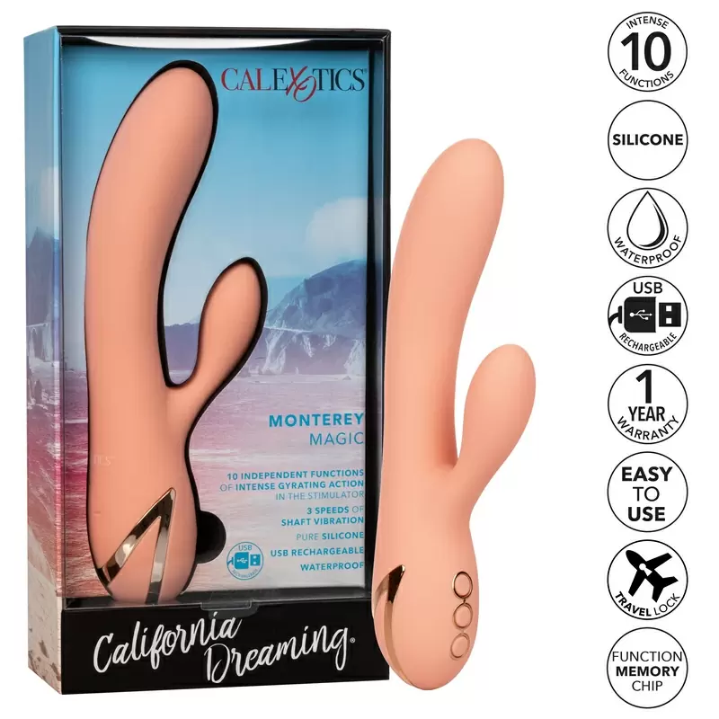 Гладкий вибратор-кролик MONTEREY MAGIC с движениями клиторального отростка, 13 режимов, силикон, оранжевый