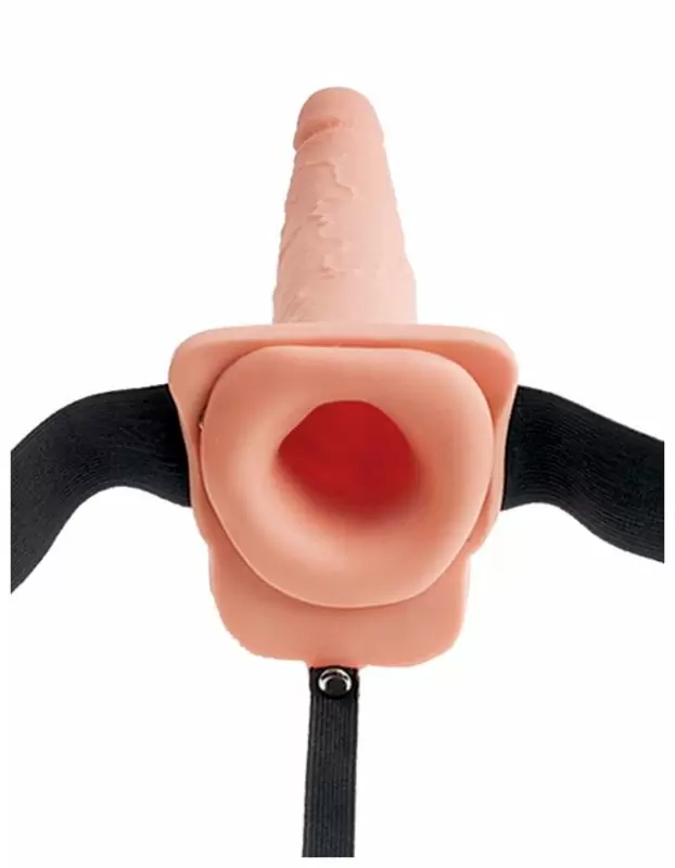 Реалистичный страпон с функцией эякуляции Fetish Fantasy 7.5 Hollow Squirting Strap-On with Balls Flesh: 19 см