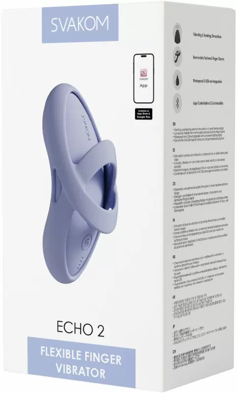 Мини-вибратор на пальцы Svakom Echo 2 с функцией нагрева, 5 режимов, 5 скоростей, дистанционное управление, функция блокировки, голубой