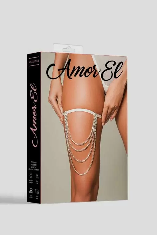 Подвязка с декоративной цепочкой в кристаллах, Amor El, размер OS, белая