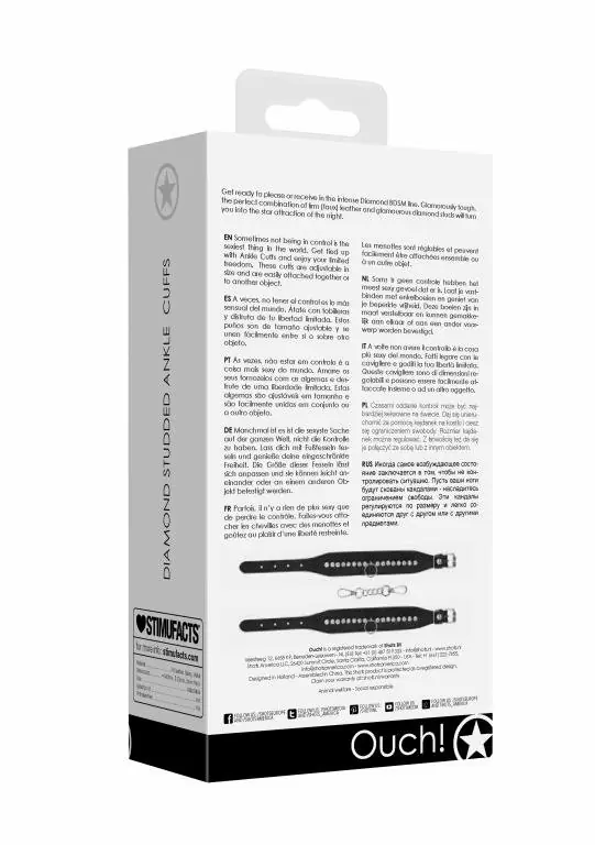 Сексуальные оковы на ноги из экокожи Diamond Studded Ankle Cuffs, 34 см, черный