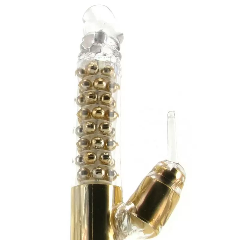 Вибромассажер Хай-Тек Extreme Pure Gold Dual Stim с ротацией – золотистый