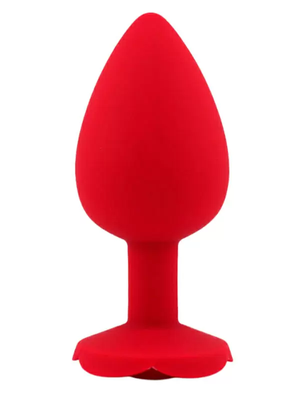 Силиконовая анальная пробка Kanikule Red Rose с ограничителем в форме розочки, 10 см х 4,5 см, красный, Large