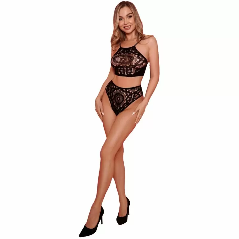 Комплект из топа и трусиков с узором в виде калейдоскопа (чёрный)