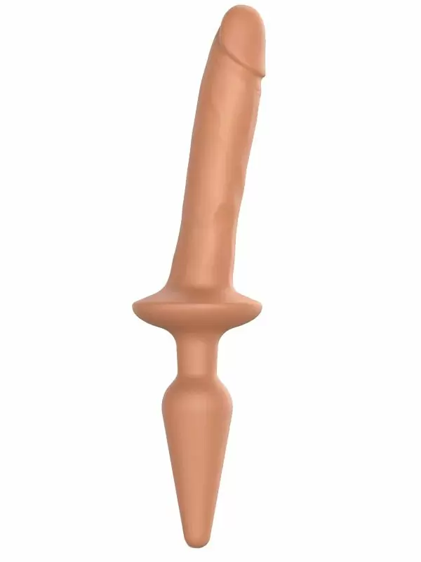 Реалистичный фаллоимитатор Strap-On-Me Switch Plug-In Realistic, двусторонний, с анальной пробкой, размер S