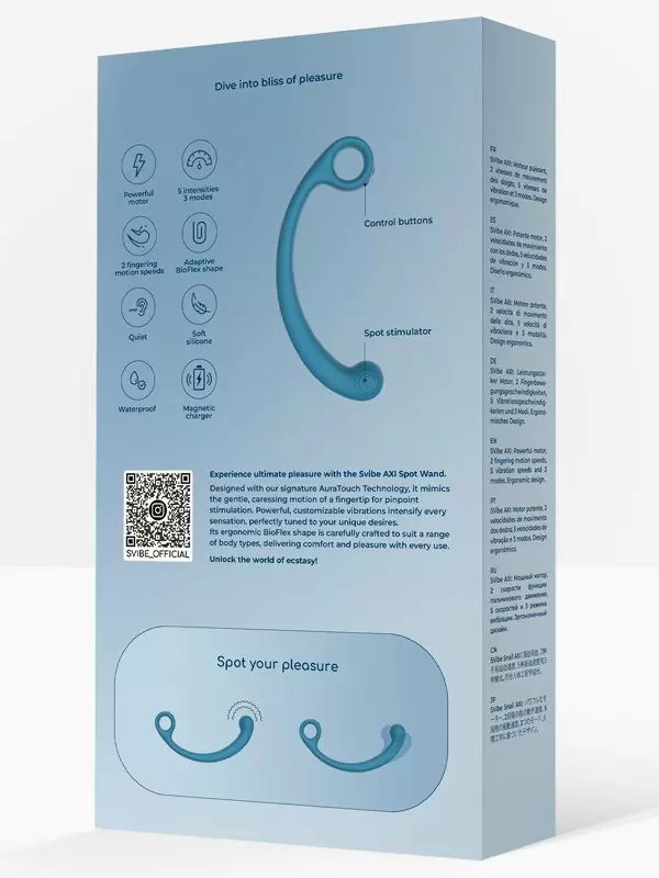 Изогнутый вибратор SVibe Snail AXI Spot Wand, технология AuraTouch, 8 режимов, 20,8 см, силикон, голубой