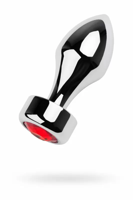 Средняя металлическая анальная пробка TOYFA с рубиновым кристаллом — серебристо-красная