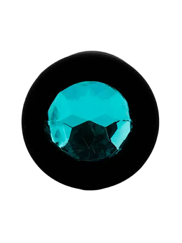 Средняя силиконовая анальная пробка Kanikule Medium с кристаллом – черный с голубым