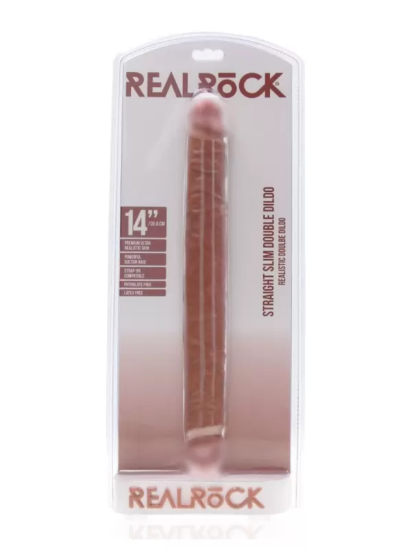 Двусторонний реалистичный фалоимитатор Slim Double Ended Dong Shots Toys, с набухшими венами, 35,6 см