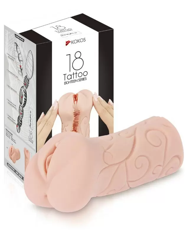 Декорированный мастурбатор-вагина Tattoo с крупной рельефной точкой G – телесный 