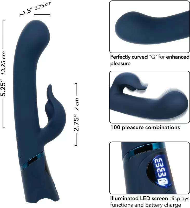 Изогнутый вибратор-кролик ORGASMATRON DIGTL G-TSR, 22.2 см, силикон, синий