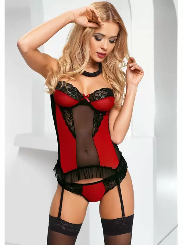 Сногсшибательный красно-черный корсаж Avanua Eternity с трусиками – XXL/XXXL