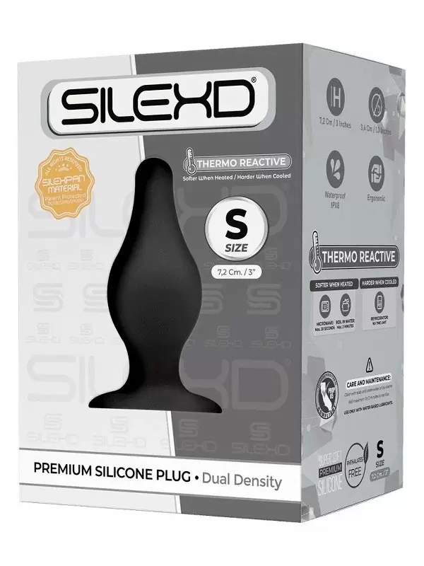 Термореактивная анальная пробка SILEXD Plug Model 2, с заострённым кончиком, 7,2 см, силикон, черный