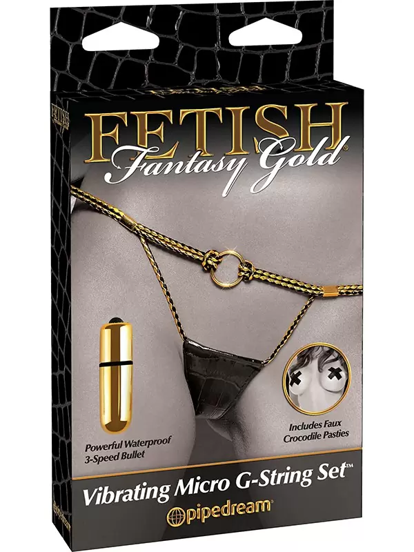 G-стринги Vibrating Micro G-String Set с вибрацией – черные с золотом