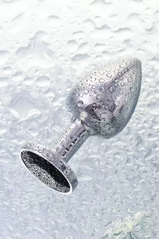 Маленькая изящная анальная пробка TOYFA с кристаллом цвета турмалина - серебристый с черным