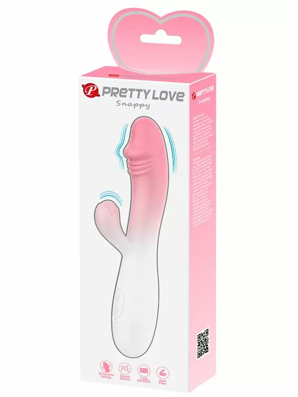 Ребристый вибратор-кролик Baile Snappy, 19 см, 30 режимов, силикон, белый с розовым