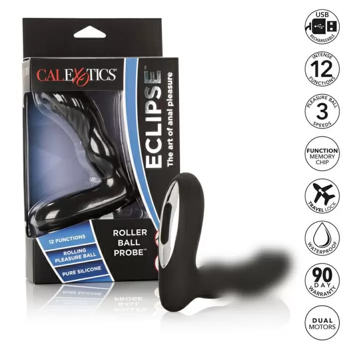 Подвижный массажер простаты Eclipse Roller Ball Probe с подвижным кончиком, 12,75 см, силикон,  черный