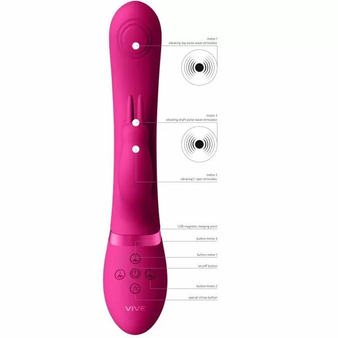 Изогнутый вибратор-кролик May - Pulse-Wave & C-spot & G-Spot Rabbit , 22 см, 10 скоростей, силикон, розовый