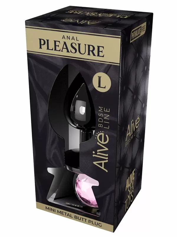 Металлическая анальная пробка Alive Mini Metal Butt, розовый кристалл, 9 см, диаметр 4,1 см, серебристый