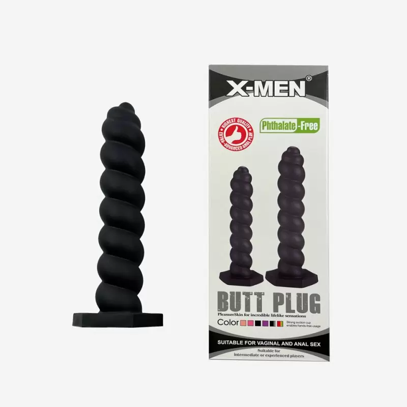 Анальный стимулятор со спиралевидным рельефом X-MEN, черный